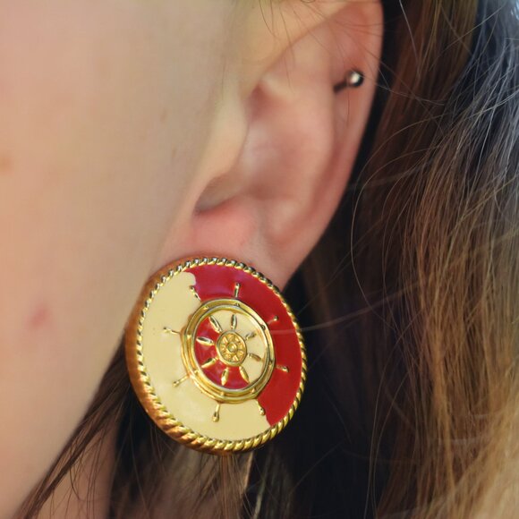 Nautical Steering Wheel Stud Earrings - Picture 4 of 5